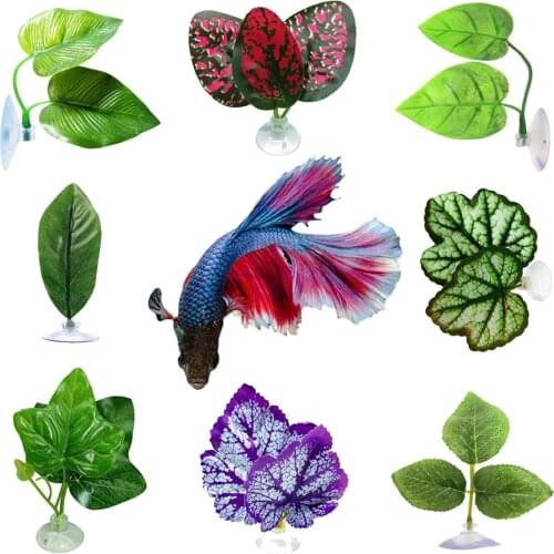 Betta Fish Leaf Pad Betta Rest Spawning Leaf Hammock Toys Plastic Aquarium Artificial Plants With Suction Cup Fish Tank Decor