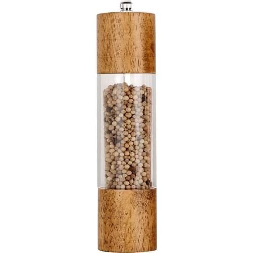 Premium Acrylic Salt and Pepper Grinder, Manual Salt and Pepper Mills- Wooden Salt Grinder and Pepper Mill 8 Inch