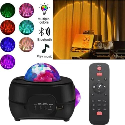 Sunset Starry Sky Projector Night Light Ocean Wave Projector Lamp Bluetooth-compatible Music Speaker Decoration Lamp