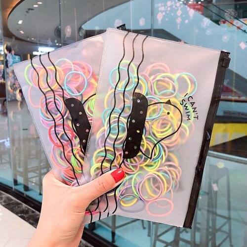 100pcs/Set Bag Packed Girls Cute Colorful Small Elastic Hair Bands Kids Ponytail Holder Rubber Bands Fashion Hair Accessories