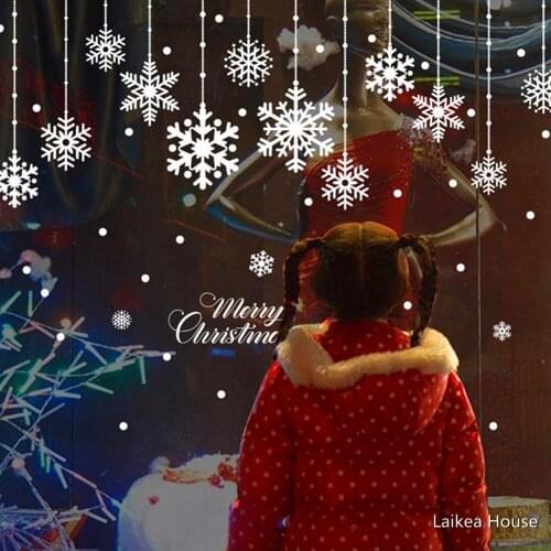 Christmas Wall Sticker Home Decor Store Hanging Jingle Bell Snowflake Reindeer Greeting Stickers Window Decoration Wallpaper