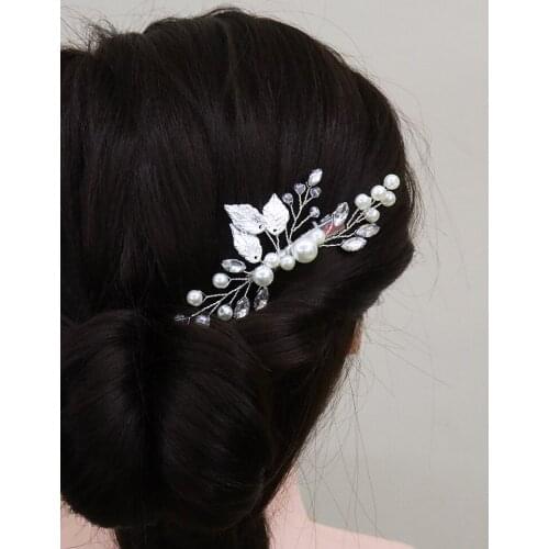 Silver Leaf Pearl Bridal Hair Clip Casual Handmade Side Clip Flower Hair Jewelry Wedding Hair Accessories for Bride Accessory