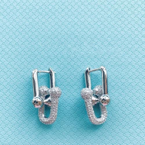 S925 Sterling Silver Exclusive Sale Zircon Inlay U-Shaped Earrings Women Original Brand Logo1:1 Hot Sell Jewelry Valentine Gift