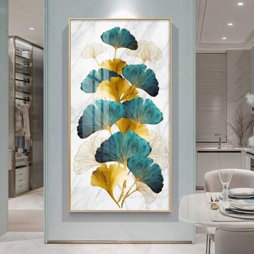 Blue Green Yellow Gold Plant Leaf Abstract Poster Nordic Canvas Print Wall Art Painting Modern Picture Entrance Decoration