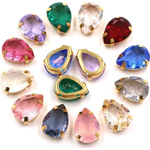 New 10x14mm Teardrop Strass Fancy Resin Gold Claw Setting Rhinestones Sew On Clothing Crafts Jewelry Accessories