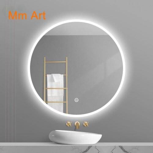 60cm LED Bathroom Mirror Wall-Mounted Luminous round Mirror Antifog Glasses round Smart Bathroom Mirror with Light