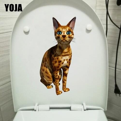 YOJA 10.4X21.8CM Tabby Cat Funny Bathroom Decor Toilet Decal Lovely Animal Home Room Wall Sticker T1-2259