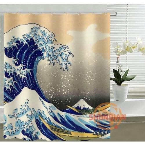 Custom Shower Curtain AXD Great Wave off Kangawa by Hokusai Waterproof Fabric Curtains for Bathroom