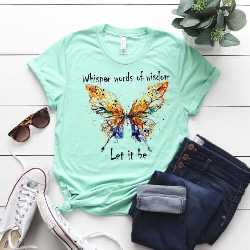 Let It Be Casual Female Tshirt Butterfly Print Women Shirt Colorful Unisex Hipster Tops Street Style 90s Girl Aesthetic Clothes
