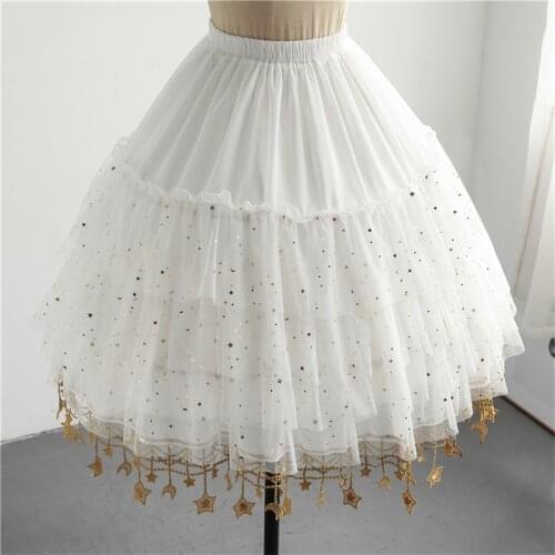 Lolita Kawaii Sequin Tulle Skirt Tutu Women Petticoat Girl Gothic Petticoats White Wedding Cosplay Evening Party Underskirt