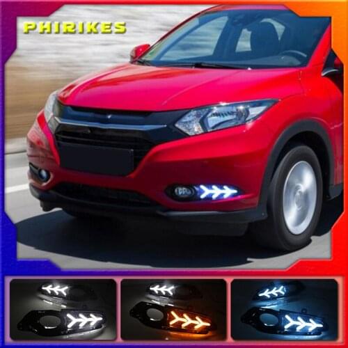 2Pcs For Honda HR-V HRV Vezel 2014 2015 2016 2017 2018 DRL fog lamp Daytime Running Lights with yellow turn signal