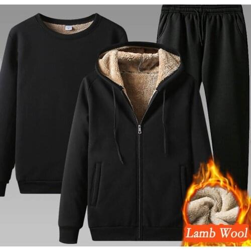 2021 Warm Sport Suit Men Sets 2 Pieces/Set Winter Cotton New Thermal Hoodies Sets Fleece Tracksuit Windproof Casual Sportswear