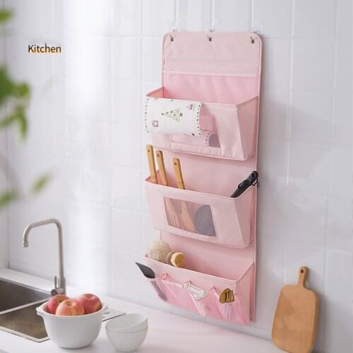 3 Pockets Wall Hanging Storage Bag Linen Clothes Organizer Closet Storage Bag Bathroom Magazine tote Storage Organizador Pouch