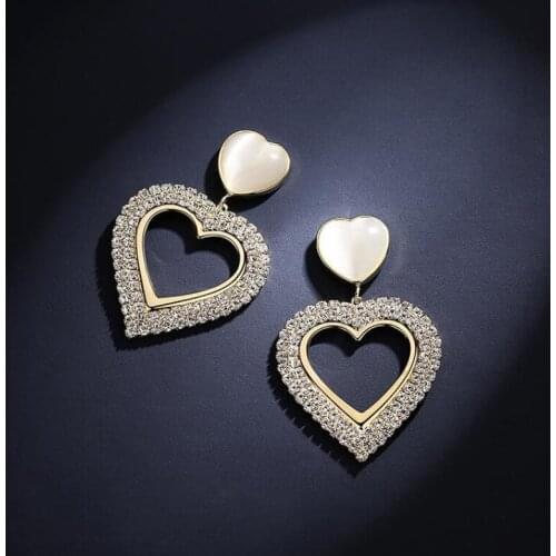 925 Silver Pin Love Hollow Heart Earrings for Women Korean Dangle Drop Opal Crystal Earring 2021 New Fashion Ins Jewelry Mujer