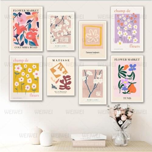 Abstract Colorful Flower Japan Wall Art Canvas Painting Nordic Posters and Prints Wall Pictures for Living Room Decor