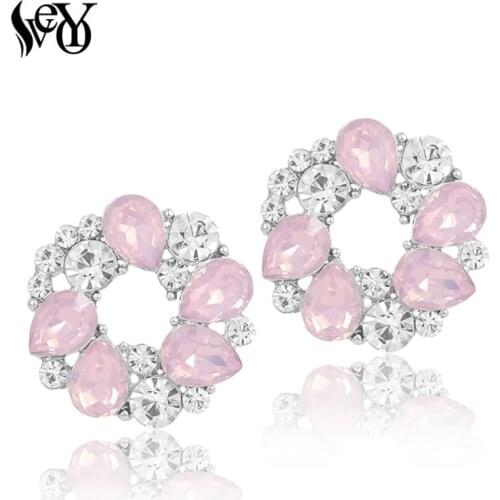VEYO Acrylic Rhinestone Round Stud Earrings for Women Girls Hollow out New Design Fashion Jewelry