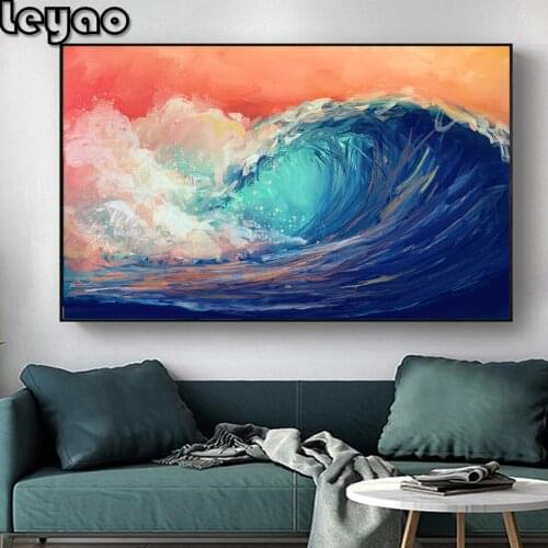 Big Size Diamond painting Landscape full 5d diamond embroidery Colorful Tumbling Ocean Waves art,diamond mosaic cross painting