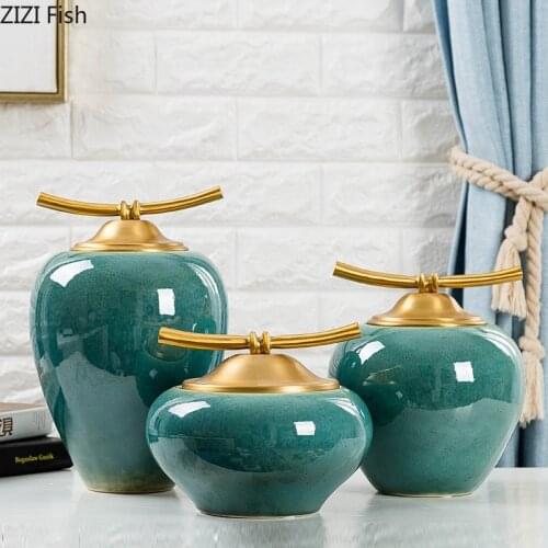 Classical Ceramics Spice Storage Jars Tea Canister Cyan Gradient Glaze Porcelain Candy Jar with Cover Vintage Home Decor