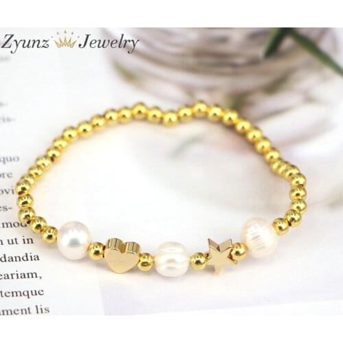 5PCS, Charm Elastic Rope String Bracelet Heart Star For Women Lovely Pearl Copper Beads Bangles Jewelry