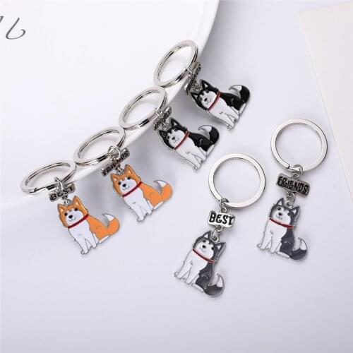 2Pcs/Lot Cute Dog Keychain Couples Gift Best Friends Letter Key Ring Poodle Keji Animal Car Keyring Women Men Gifts Pet Jewelry