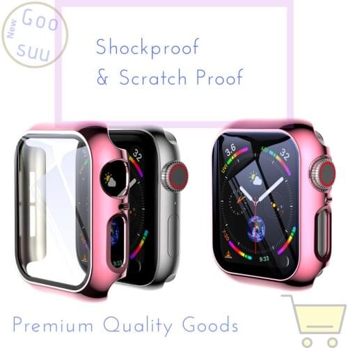 Tempered Glass Watch Case & Film for Iwatch Electroplating PC Case+Screen Protector for Apple iWatch 42mm 44mm 40mm 38mm 6 5 4 3