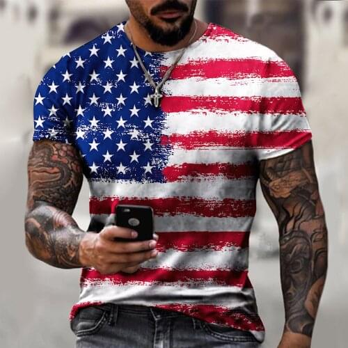 Fashion USA Flag Stripes 3D Print Mens T Shirt Oversized Male T-Shirt Summer Short Sleeve Breathable Men Clothing Tops Tees