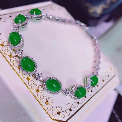 H1211 Pure 18K White Gold Natural Emerald Gemstones 6.65ct Diamonds Females; Bracelets for Women Fine Bracelets