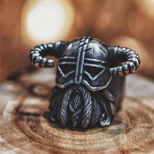 Nordic style Vikings horns helmet ring warrior men stainless steel rings original biker jewelry