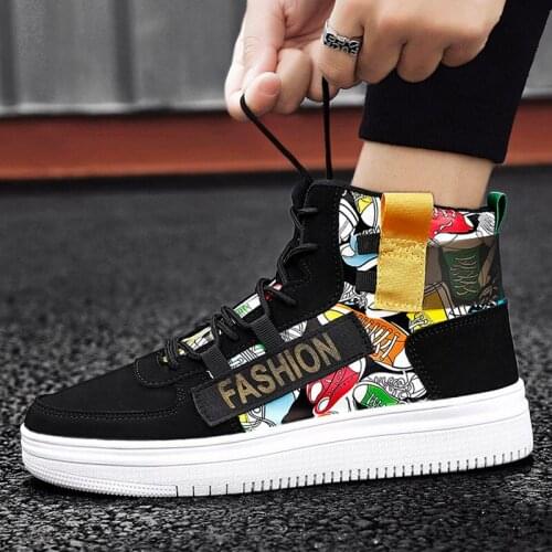 Autumn High Top Shoes Platform Casual Men Sneakers Unisex Black Graffiti Sneakers Men Vulcanized Shoes Flat zapatillas hombre