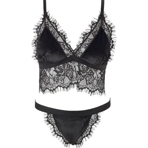 Lace Black Bralet Bra Set velvet set set woman set sexy