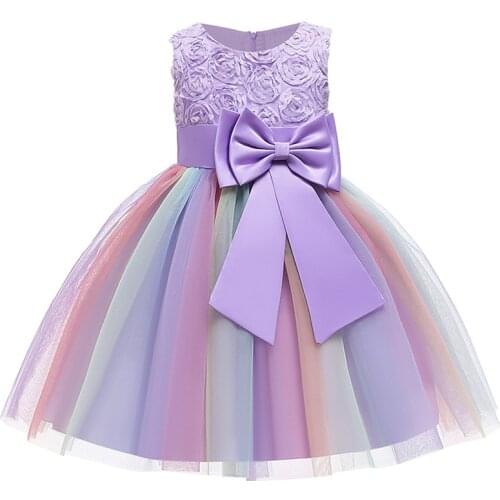 Summer sweet new childrens princess dress flowers big bow girl party dress color mesh tutu flower girl fashion wedding dress