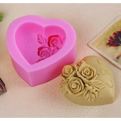 M024 I LOVE u Rose Soap Silicone Mold Fondant Chocolate Candy Crystal Epoxy Clay Plaster UV Resin Ice Candle Soap Moulds