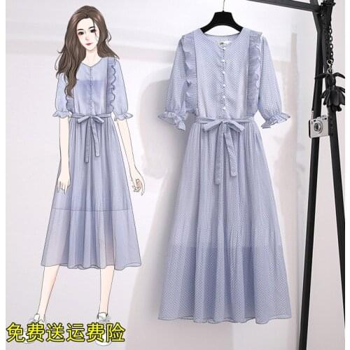 Shop shopping mall counter withdrawal womens dress fat sister Large Size Chiffon waist down dress in spring and summer