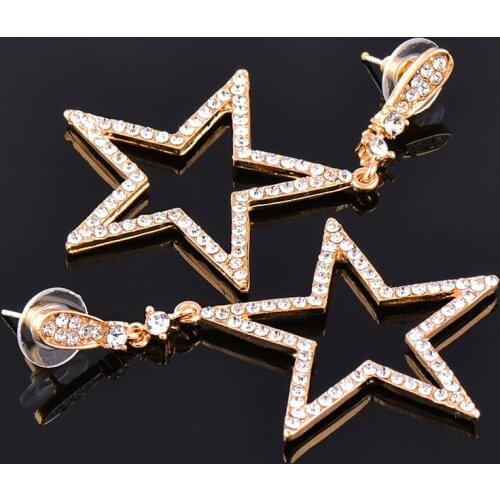 KIOOZOL Fashion Hollow Star Pendant Micro Inlaid CZ Rose Gold Black Silver Color Drop Earrings For Women Vintage Jewelry 541 KO3