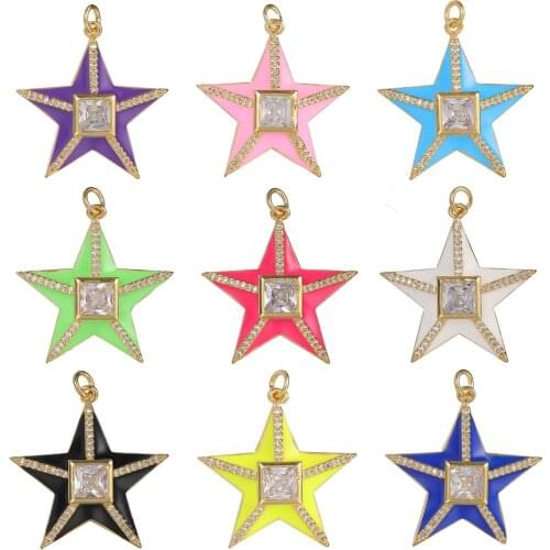 Trendy Inlaid Zirconia Necklace Pendant Colorful Starfish Enamel Charms Pendants For DIY Bracelets Finding Jewelry Accessories