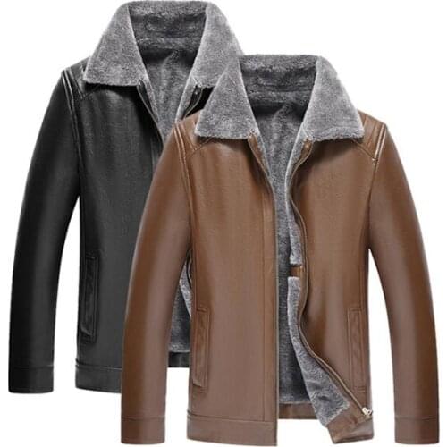 Mens leather jacket motorcycle thicken PU coat men faux leather jackets middle-aged clothes jaqueta de couro autumn winter black