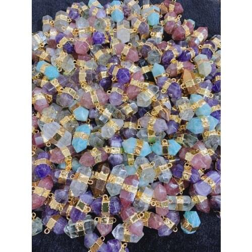 Natural Crystal Hexagon Connector Space findings Jewelry Accessories Connector Beads For the Bracelet DIY Making ,24k 10pcs