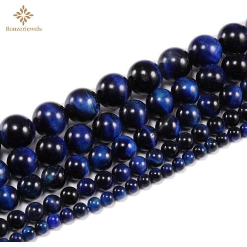 Natural Top Grade Deep Blue Tiger Eye Loose Round Beads For Jewelry Making Diy Charm Bracelet Necklace 15" Strand 4/6/8/10/12MM