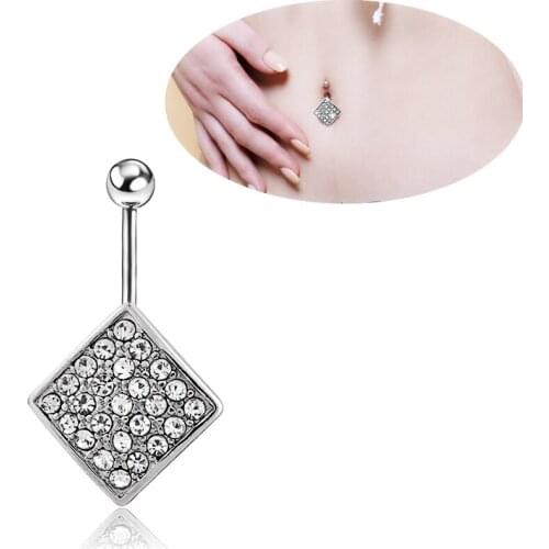 Fake Septum Hot Sale Real Boys And Girls White Crystal Square Ball Navel Nail Belly Bars Button Stainless Steel Body Piercing