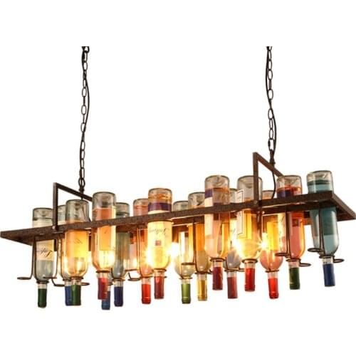 Retro industrial style loft chandelier creative personalized bar cafe bar restaurant decoration iron wine bottle chandelier E27