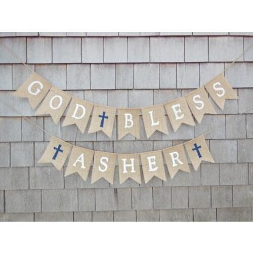 Custom name First Holy Communion baptism burlap Banners Christening party nursery room Buntings garlands Photo Prop signs