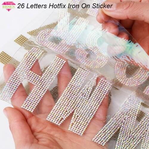 RESEN 23x39cm 26 Letters Hotfix Iron On Crystal AB Rhinestone Sticker Alphabet Letter Applique Patch For Clothing Paste