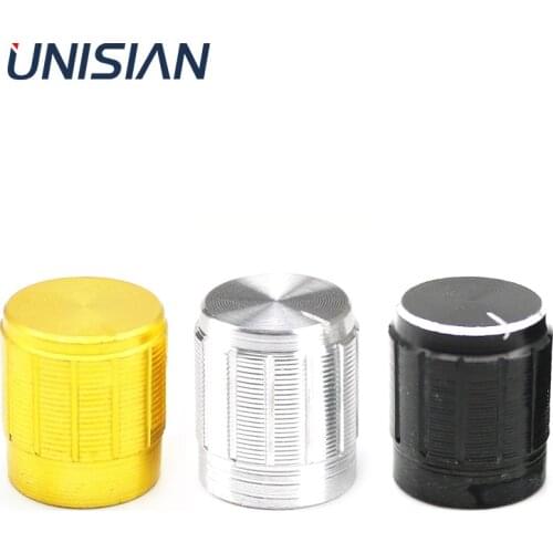 UNISIAN Potentiometer Control Knobs Black Sliver Gold Metal Switch Rotary Knob 15X17mm 6mm Shaft Hole Caps