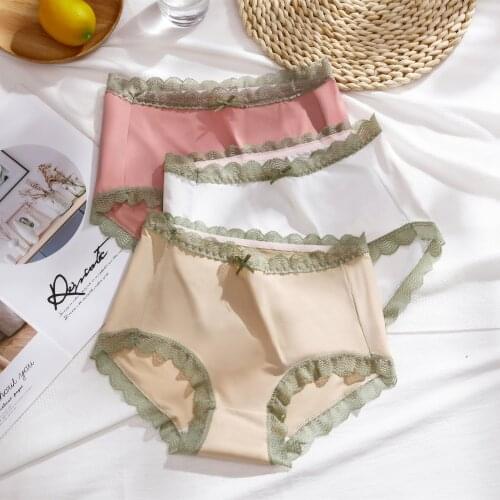 Sexy Women Lace Side Underwear Seamless Briefs High Waist Panties Nylon for Girls Ladies Cotton Crotch Solid Color Lingerie