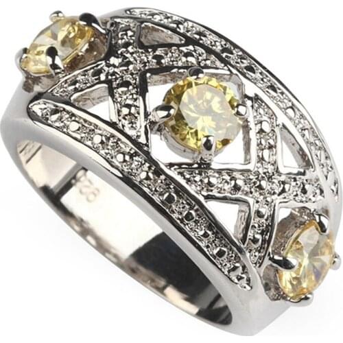 SHUNXUNZE Luxury fashion vintage Engagement Wedding rings Jewelry for women champagne Cubic Zirconia Rhodium Plated R423 size 7