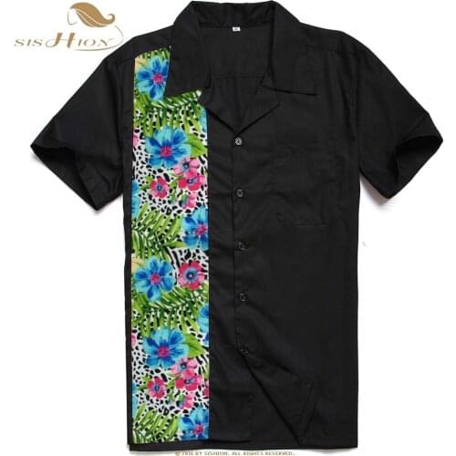 SISHION Leopard Blue Flower Men Floral Shirt ST110 European and American Casual Vintage Rockabilly Men Short Sleeve Shirt
