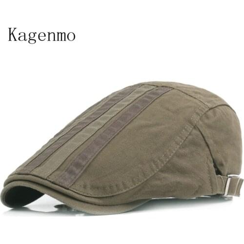 Kagenmo Thin Cotton Autumn Berets Fashion Striped Male Leisure Autumn Hat Short Brim Women Ride Stroll Beret