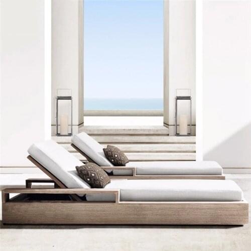 Outdoor Recliner Swimming Pool Beach Teak Deck Chair Courtyard Garden Creative Lazy Sofa Balcony Solid Wood Lounge