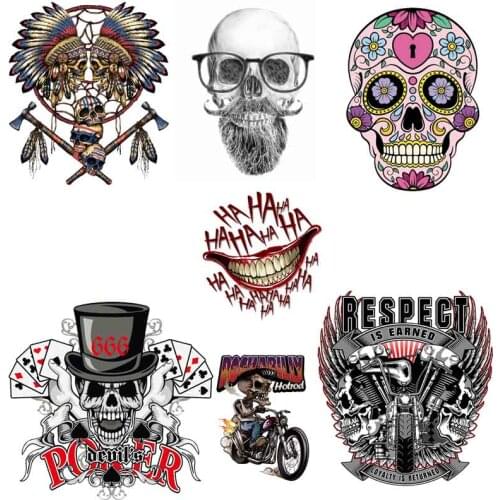 Iron On Punk/skull Heat Vinyl Transfer For Clothing Motorcycle Transfers For Clothes Applique Stickers For Diy Washable T-shirt