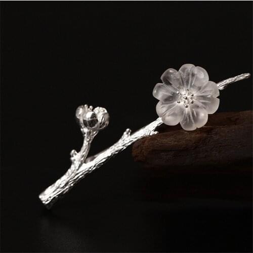 Japanese Diphylleia Brooch Crystal 925 Sterling Silver Pins Flower Elegant Brooches For Women Official Dresses Accessories Pin